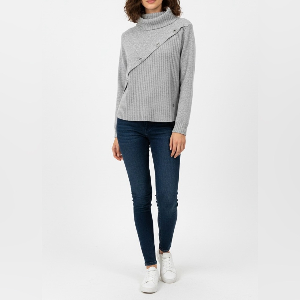 Adrienne Vittadini Heather Gray Asymmetrical Cowl Neck Sweater blouse